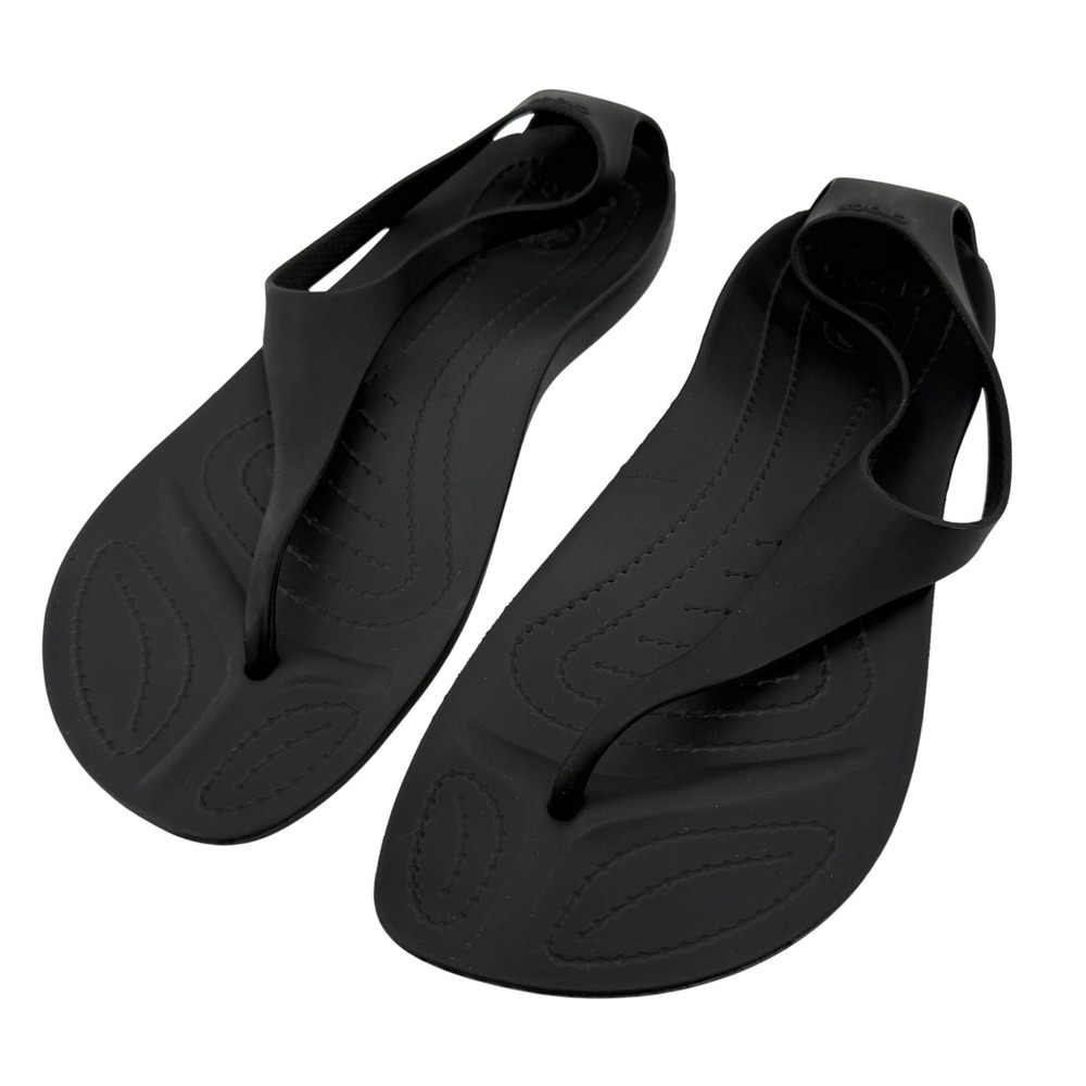 Crocs Sexi Flip Sandal Slip On Black Women 7 Slingback Thong Casual Barefoot